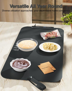 Food Warming Mat, iTRUSOU 27.5x16'' Electric Warming Tray with 7 Temp-Settings, Switchable Fahrenheit/Celsius, 99h Timer, Foldable Food Warmer Keep Food Warm at Buffet, Party, Sabbath, Daily Use