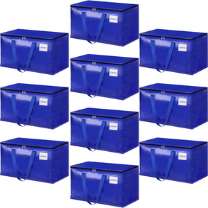 HomeHacks Moving Bags, 8-Pack Heavy Duty with Strong Zippers and Handles Collapsible Moving Supplies, Storage Totes for Packing & Moving Storing 93L-8 Pack (Blue)