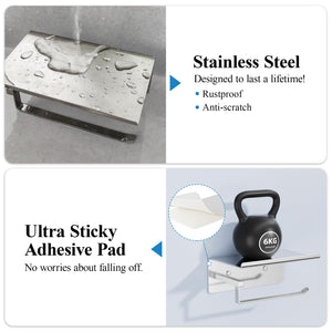 Self-Adhesive Toilet Paper Roll Holder - Wall Mount Or Adhesive Toilet Paper Holder with Shelf,Toilet Roll Holder, Tissue Holder for Bathroom,Wall Toilet Paper Holder, Stainless Steel,Chrome