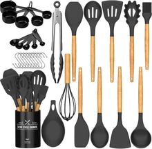 Load image into Gallery viewer, Umite Chef Kitchen Cooking Utensils Set, 33 pcs Non-Stick Silicone Cooking Kitchen Utensils Spatula Set with Holder, Wooden Handle Silicone Kitchen Gadgets Utensil Set (Khaki)