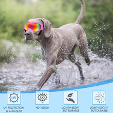 Load image into Gallery viewer, Dog Sunglasses Dog Goggles Pet Glasses Pet Eyewear with Adjustable Strap, Glasses for Medium Large Dog Swimming Skating Glasses UV Proof Windproof Dustproof (Black Frame + Gray Lens)