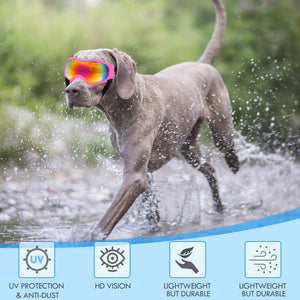 Dog Sunglasses Dog Goggles Pet Glasses Pet Eyewear with Adjustable Strap, Glasses for Medium Large Dog Swimming Skating Glasses UV Proof Windproof Dustproof (Black Frame + Gray Lens)