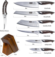 Load image into Gallery viewer, 8-Piece Kitchen Knife Set, Japanese High Carbon Super Steel Knife Set with Block, Professional Ultra Sharp Chef Knife Set with Scissors