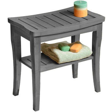 Bamboo Shower Bench - Small Shower Stool with Storage Shelf, Non-Slip Shower Seat, Bathroom Bench, Spa Decor Wooden Shower Bench, Foot Rest Shaving Stool for Shower, Suitable for Indoor/Outdoor Use