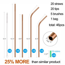 Load image into Gallery viewer, 20 Pack Reusable Stainless Steel Metal Straws,10.5&quot; &amp; 8.5&quot; Reusable Drinking Straws with 20 Silicone Tips 5 Straw Brushes 1 Travel Case,Eco Friendly Extra Long Metal Straw Fit for 20 24 30 oz Tumbler
