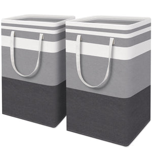 HomeHacks 2 Pack Large Laundry Baskets, Waterproof, Freestanding Laundry Hampers, Collapsible Clothes Hamper with Reinforced Handles in Laundry Room, College Dorm, Bathroom, Bedroom (Grey, 75Lx2)