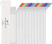 Load image into Gallery viewer, MUTNITT Set of 20 10.5&quot; Reusable Bent Stainless Steel Straws with 20 Silicone Tips 5 Cleaning Brush 1 Travel Case Eco Friendly Extra Long Metal Straw Drinking for 20 24 30 oz Tumbler