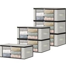 Load image into Gallery viewer, HomeHacks Storage 3-Pack Clothes Organizer Storage Bags Foldable Storage Box with Large Clear Window Sturdy Handles for Closet, Dorm, Pillows, Bedding, Clothes, Blankets, 35L, Gray