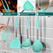 Load image into Gallery viewer, Silicone Cooking Utensil Set, Umite Chef 15pcs Silicone Cooking Kitchen Utensils Set, Non-stick - Best Kitchen Cookware with Stainless Steel Handle - Black
