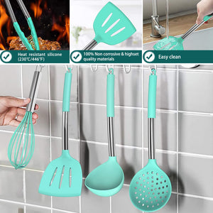 Silicone Cooking Utensil Set, Umite Chef 15pcs Silicone Cooking Kitchen Utensils Set, Non-stick - Best Kitchen Cookware with Stainless Steel Handle - Black