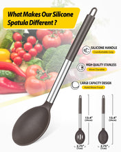 Load image into Gallery viewer, Pack of 2 Large Silicone Cooking Spoons,Non Stick Solid Basting Spoon,Heat-Resistant Kitchen Utensils for Mixing,Serving,Draining,Stirring (BLACK)