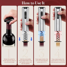 Load image into Gallery viewer, HomeHacks Electric Wine Opener, Automatic Wine Opener with Foil Cutter, Vacuum Stopper, Pourer, Rechargeable Wine Bottle Opener - Party Favor, Christmas Gift for Wine Lover