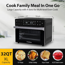 Load image into Gallery viewer, 32QT Extra Large Air Fryer, 19-In-1 Air Fryer Toaster Oven Combo with Rotisserie and Dehydrator, Digital Convection Oven Countertop Airfryer Fit 13&quot; Pizza, 6 Accessories, 1800w (Black)
