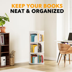 SpaceAid 4 Tier Rotating Bookshelf Tower, Spinning Bookcase Lazy Susan, Revolving 360 Book Shelf Storage Round Carousel, Vertical Rotate Turning Spiral Corner Organizer, White