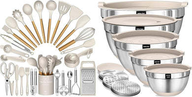 Umite Chef Mixing Bowls with Airtight Lids Set with Grater Attachments Silicone Kitchen Utensil Set
