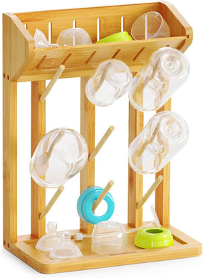 SpaceAid Bamboo Baby Bottle Drying Rack, Space Saving Kitchen Bottles Holder Organizer for Baby Bottle Rack Dryer Storage Accessories (Natural, 9 Bottles)