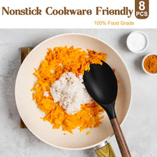 Load image into Gallery viewer, Silicone Cooking Utensil Set, Umite Chef 8-Piece Kitchen Utensils Set with Natural Acacia Wooden Handles,Food-Grade-Silicone Kitchen Gadgets Spatulas Set for Nonstick Cookware- Black