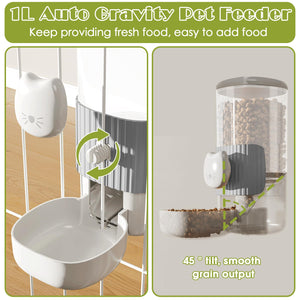 34oz Hanging Automatic Cat Food and Water Dispenser, 1L Auto Gravity Pet Feeder Set, Cage Cat Dog Feeder for Kitten Puppy Bunny Guinea Pig (Milk Coffee)