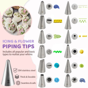 Cookie Decorating Kit 118pcs with Storage Case, Royal Sugar Piping Bags and Tips Icing Supplies Set, Turntable Scribe Decoration Tools for Kids & Cookie Holiday Christmas Valentine