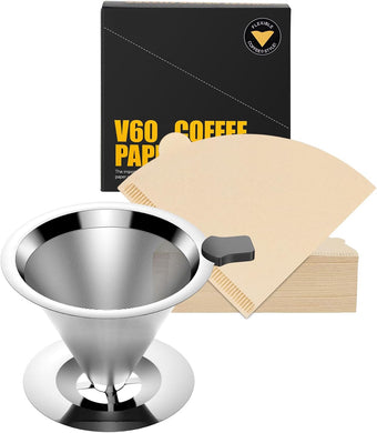 Pour Over Coffee Dripper & Paper Coffee Filters Size 02, 100 Count, Disposable Coffee Filter Paper, Unbleached Natural Brown