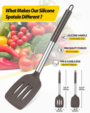 Load image into Gallery viewer, Pack of 2 Silicone Solid Turner, Non Stick Slotted Kitchen Spatulas, High Heat Resistant BPA Free Cooking Utensils, Ideal Cookware for Fish, Eggs, Pancakes(Black)