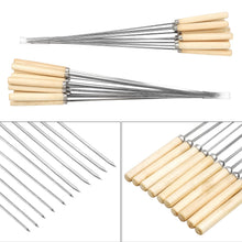 Load image into Gallery viewer, 20 Pack Kebab Skewers Grill Skewers Stainless Steel BBQ Barbecue Sticks Flat Skewer Heavy Duty Large Wide Reusable with Wooden Handle for Kabob Shrimp Chicken Beef Vegetable