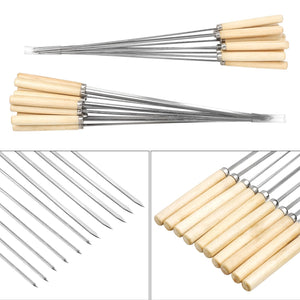 20 Pack Kebab Skewers Grill Skewers Stainless Steel BBQ Barbecue Sticks Flat Skewer Heavy Duty Large Wide Reusable with Wooden Handle for Kabob Shrimp Chicken Beef Vegetable