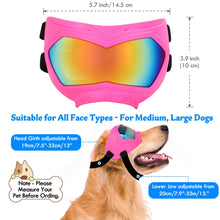 Load image into Gallery viewer, Large Dog Sunglasses Dog Goggles Pet Glasses Pet Eyewear with Adjustable Strap, Glasses for Medium Large Dog Swimming Skating Glasses Windproof Dustproof UV Proof (Black-Colorful)