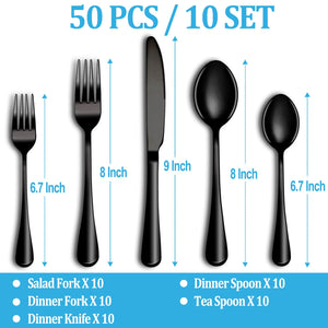 50 Piece Silverware Set Service for 10,Premium Stainless Steel Flatware Set,Mirror Polished Cutlery Utensil Set,Durable Home Kitchen Eating Tableware Set,Include Fork Knife Spoon Set,Dishwasher Safe