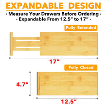 Load image into Gallery viewer, SpaceAid Bamboo Dresser Drawer Dividers 6 Pack, 4.65“ High Adjustable 12.5“-17” Drawer Organizers, Expandable Organization for Clothing, Clothes, Dressers, Natural
