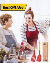 Load image into Gallery viewer, Pack of 2 Silicone Cooking Spatula, Heat Resistant Solid Turner, Non Stick Slotted Spatulas with Wooden Short Handle,Ideal Wood Kitchen Utensils Set for Frying, Baking, Flipping, Turning