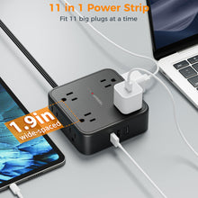 Load image into Gallery viewer, Surge Protector Flat Extension Cord Flat Plug Power Strip, 8 AC Outlets, 3 USB Charger(1 USB C Port) 3-Sided Outlet Extender, 5 Ft, 900 Joules Protection, Office Supplies, Dorm Room Essentials, Grey