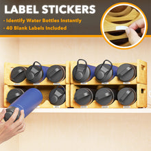 Load image into Gallery viewer, SpaceAid Bamboo Water Bottle Organizer with Labels for Kitchen and Pantry, Storage Rack for Cabinets, Home Cup and Wine Bottle Holder Shelf Organizers, 2 Pack 3-Slot, Hold 6 Bottles