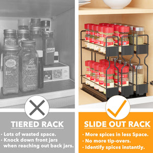 SpaceAid Pull Out Spice Rack Organizer for Cabinet, Heavy Duty Slide Out Seasoning Kitchen Organizer, Cabinet Organizer, with Labels, 5.2" W x10.75 D x10 H, 2 Drawers 2-Tier