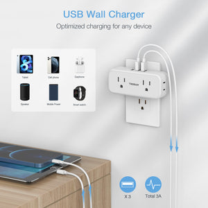 Surge Protector Outlet Extender, TESSAN Multi Plug Splitter with 4 Electrical Outlets 3 USB Ports(1 USB C), Multiple Plug Mini Wall Expander for Home Bathroom Office Dorm Room Essentials