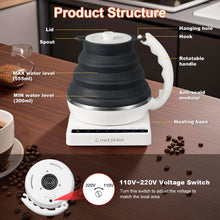 Load image into Gallery viewer, Ultrathin Food Grade Silicone Travel Foldable Electric Kettle Variable Temperature Control with Dual Voltage, Auto Shutoff &amp; Boil Dry Protection &amp; Keep Warm, 555ML 110-220V US Plug (Black)