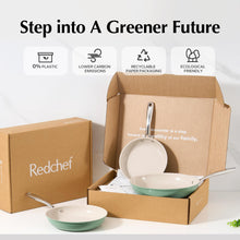 Load image into Gallery viewer, Redchef Ceramic Non Stick Egg Pans, Nonstick Frying Pan Skillet, 8 inch Cooking Pan Non Toxic with Stay Cool Handle for Induction, PTFE &amp; PFAS &amp; PFOA Free, Dishwasher/Oven Safe (Green)