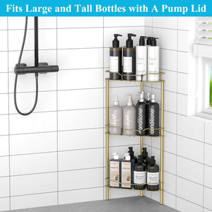 4 Tier Floor Standing Corner Shower Caddy Organizer Shelf with Hooks, Bathroom Shelves Stand Rack, Black
