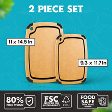 Load image into Gallery viewer, Dishwasher Safe Cutting Boards for Kitchen - 2 Piece Large Composite Wood Cutting Board Set with Non-Slip Feet and Juice Groove (14.5&quot; x 11&quot; and 11.7&quot; x 9.3&quot;) - Thin, Lightweight, Eco-Friendly