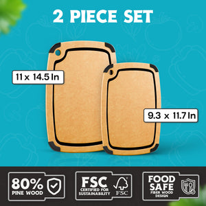 Dishwasher Safe Cutting Boards for Kitchen - 2 Piece Large Composite Wood Cutting Board Set with Non-Slip Feet and Juice Groove (14.5" x 11" and 11.7" x 9.3") - Thin, Lightweight, Eco-Friendly