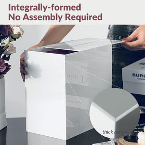 JupDec White Wedding Card Box Reception with Slot, 10" Large Acrylic Card Storage Box for Gifts, Souvenirs, Donations, Baby Showers, Birthday Party, Graduations