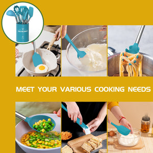 Silicone Cooking Utensil Set, Umite Chef 15pcs Silicone Cooking Kitchen Utensils Set, Non-stick - Best Kitchen Cookware with Stainless Steel Handle - Black