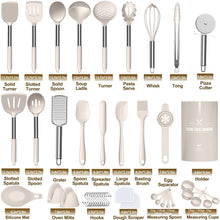 Load image into Gallery viewer, Umite Chef Silicone Kitchen Cooking Utensil Set, 43 pcs Spatula Set with Stainless Steel Handle, Non-stick Heat Resistant - Best Cookware Set-(Khaki)