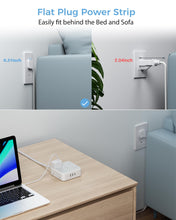 Load image into Gallery viewer, Surge Protector Flat Extension Cord Flat Plug Power Strip, 8 AC Outlets, 3 USB Charger(1 USB C Port) 3-Sided Outlet Extender, 5 Ft, 900 Joules Protection, Office Supplies, Dorm Room Essentials, Grey
