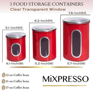 Mixpresso 3 Piece Black Canisters Sets For The Kitchen, Jars With See Window, Airtight Coffee Container Tea Organizer & Sugar Canister, Kitchen Canisters Set of 3 Black Kitchen Décor