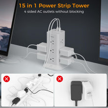Load image into Gallery viewer, Tower Power Strip with 6 Feet Extension Cord, 8 Outlets 3 USB Chargers, 1700 Joules Surge Protection, Extension Cord with Multiple Outlets, 1875W, Office Supplies, Dorm Essentials, Charging Station
