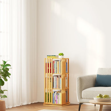 SpaceAid 6 Tier Rotating Bookshelf Tower, Bamboo Spinning Book Shelf, Revolving 360 Bookcase Storage Swivel Round Carousel, Vertical Rotate Turning Spiral Corner Organizer (6-Tier Walnut)