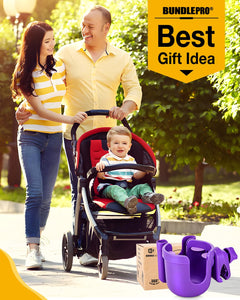 Universal Stroller Cup Holder with Mobile Phone Case, 2-in-1 Strollers Storage Rack, 360 Degrees Rotation Drink Holder for Bike, Pushchair, Wheelchair, Walker,Bicycle, Fits Most Cups