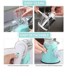 Load image into Gallery viewer, Rotary Cheese Grater Hand Crank Cheese Shredder for Fresh Cheese, Vegetable, Nuts,Non-slip Suction Base, Free Cleaning Brush Three Blades, Black