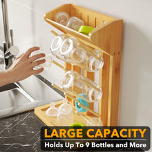 Load image into Gallery viewer, SpaceAid Bamboo Baby Bottle Drying Rack, Space Saving Kitchen Bottles Holder Organizer for Baby Bottle Rack Dryer Storage Accessories (Natural, 9 Bottles)